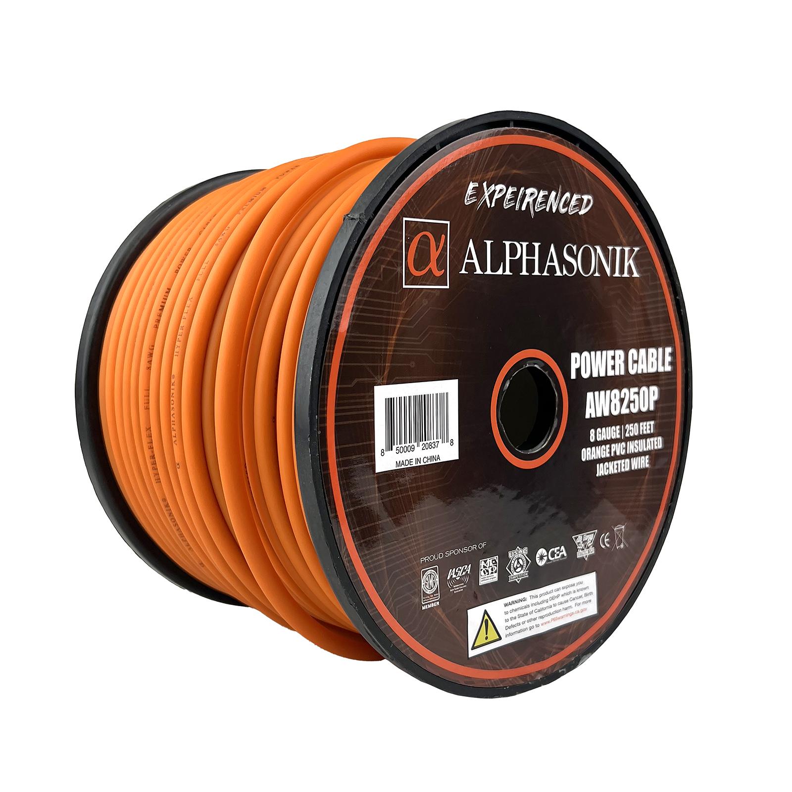 Alphasonik AW8250P 8 Gauge Power Wire Roll 250 ft Orange
